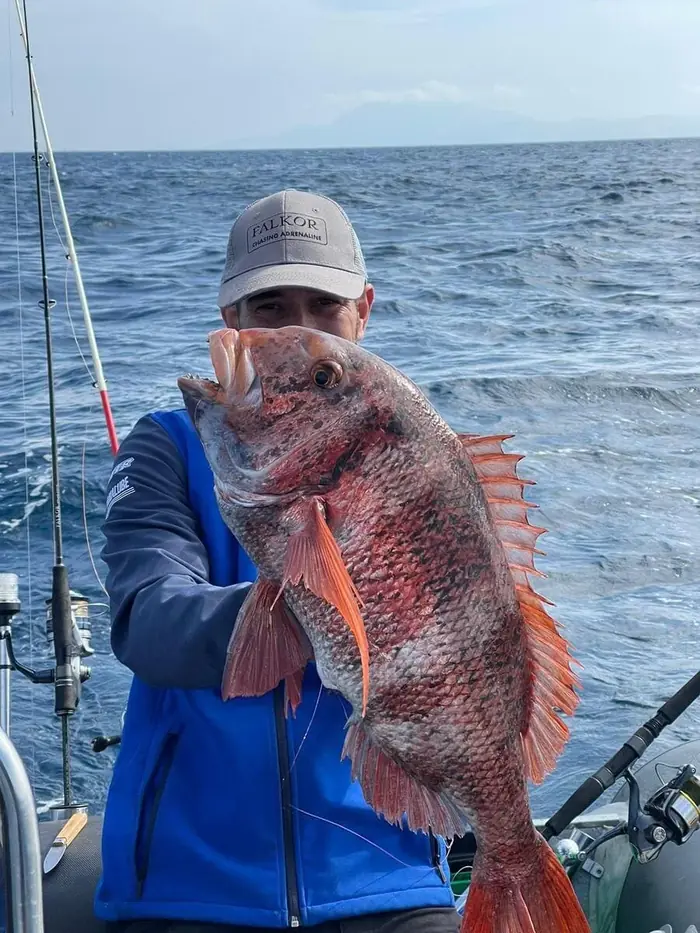 Angler holding a freshly caught scorpionfish during a fishing trip in Marbella